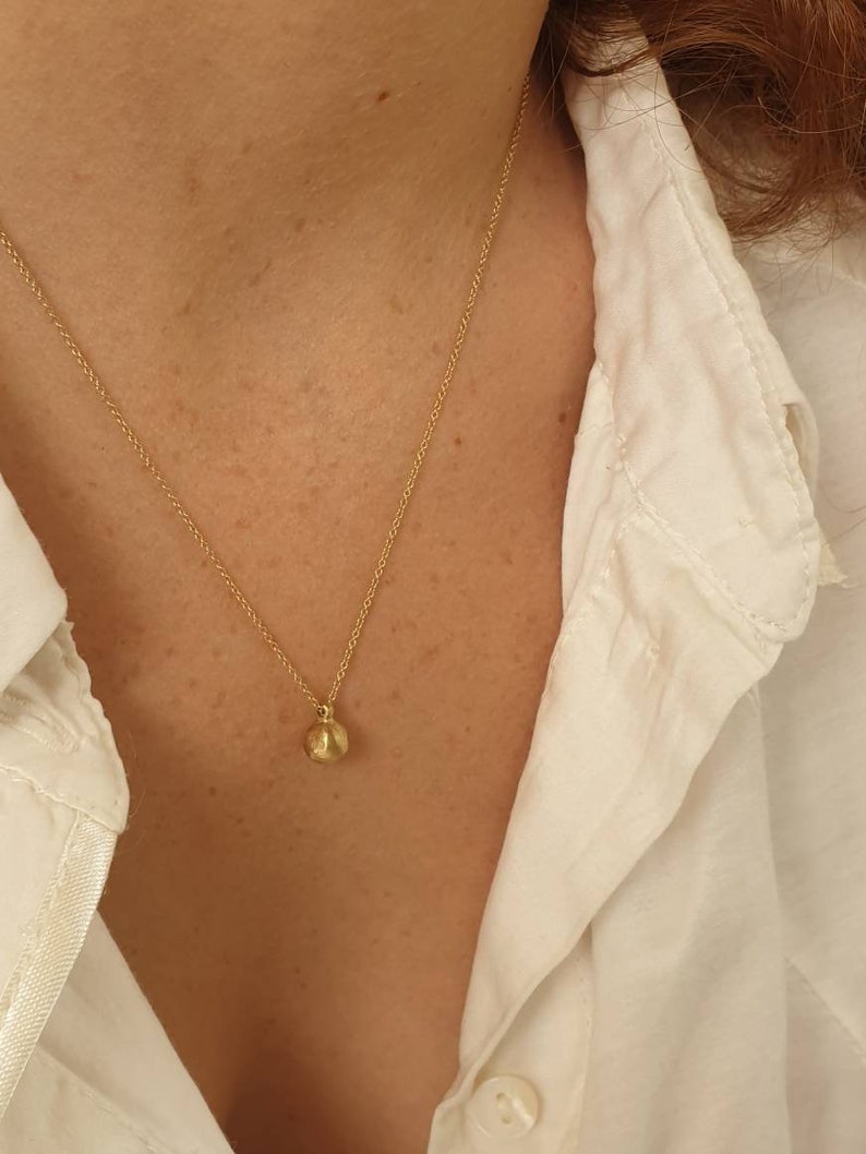 14 karat solid gold ball pendant necklace. gold ball necklace. minimalist necklace. pendant for women. gold ball. solid gold pendant. image 7