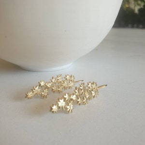 Stars 14 karat gold earrings. Gold star cluster earrings. Celestial ellegant stars earrings. Bridal dangle earrings. A gift for her. image 5