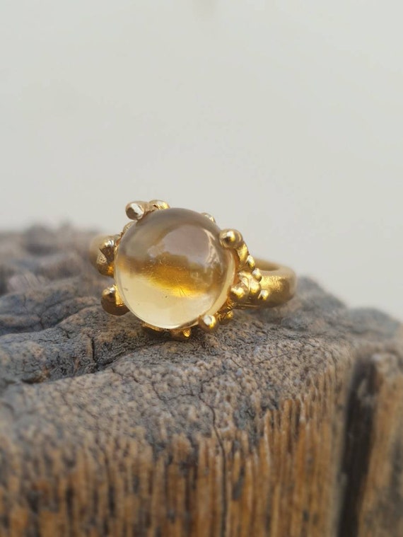 Organic Gold ring with a citrine gem Coral citrine yellow Gemstone cocktail ring Citrine alternative engagement ring.