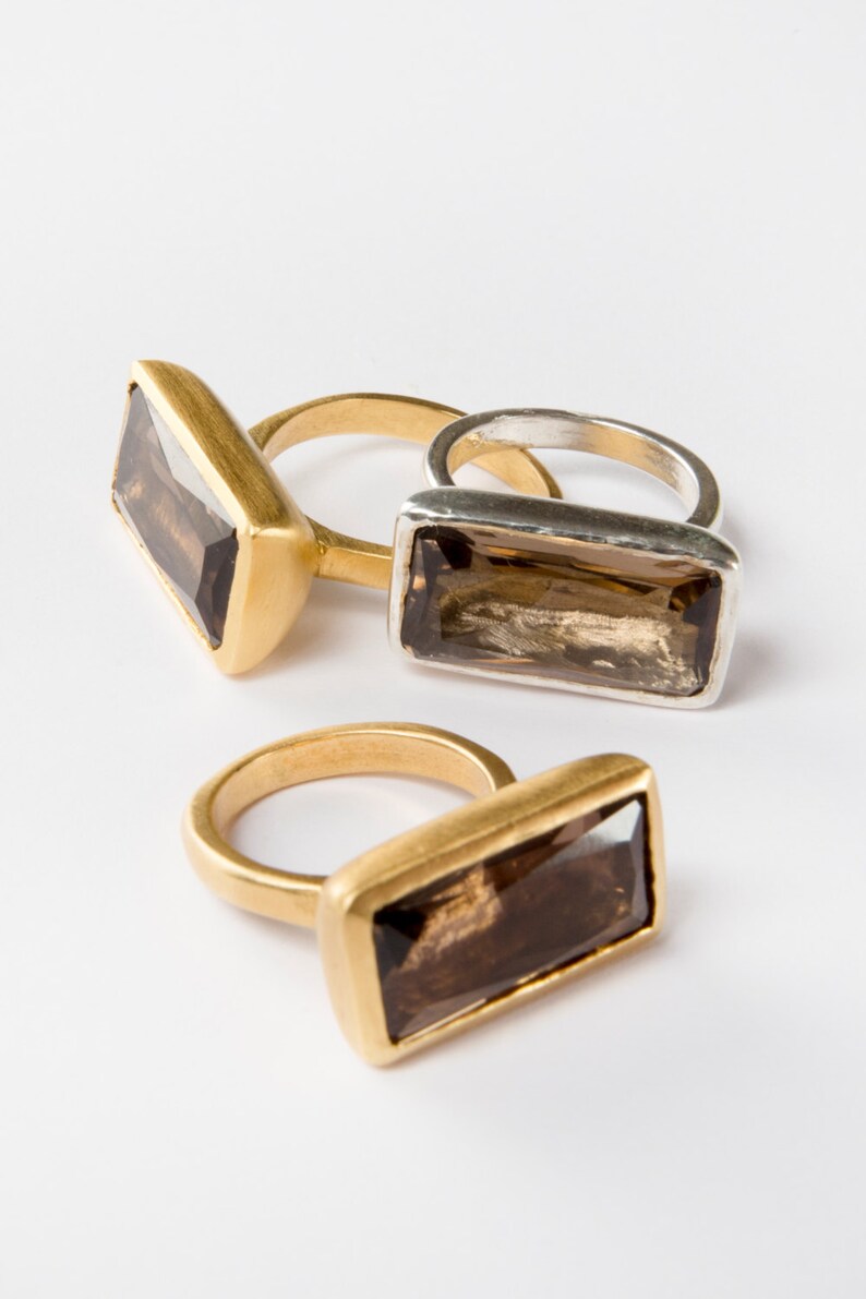 Smoky quartz ring Gold big ring geometric ring Rectangle ring Cocktail ring Gemstone statement ring Rectangular ring ring for women