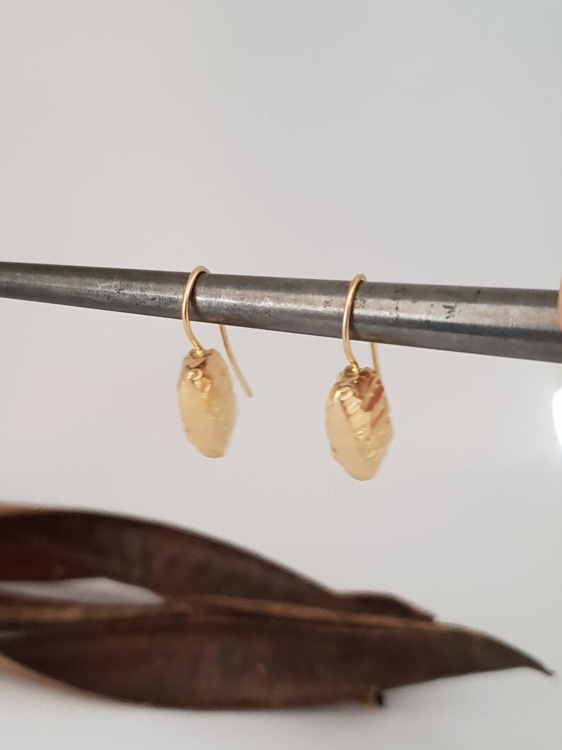 Gold Plated Seed Dangle Earrings: Rustic Botanical Jewelry image 7