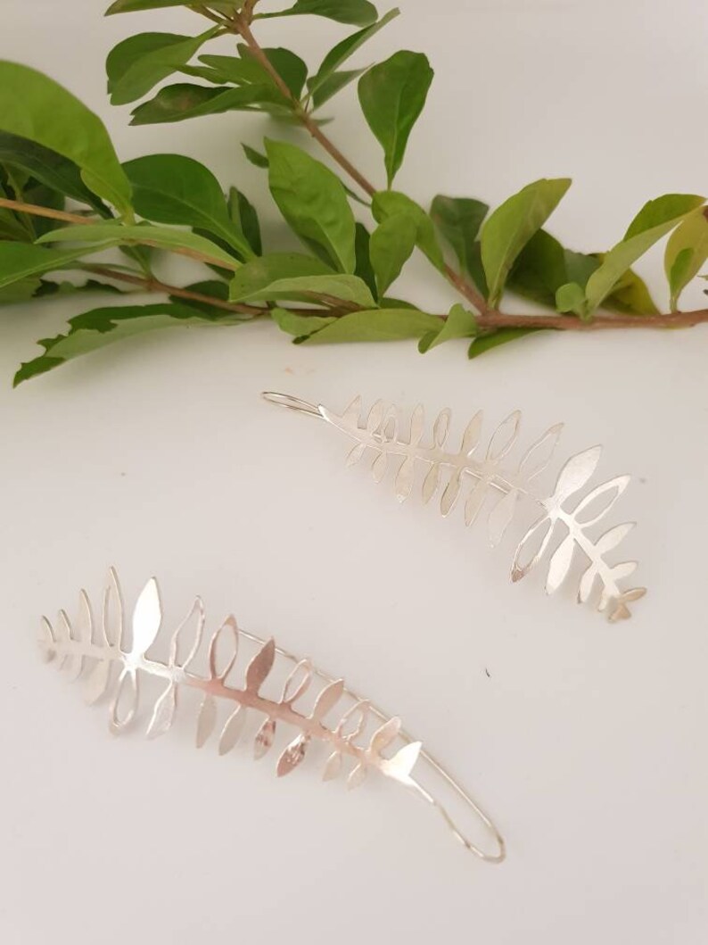 silver drop leaf earrings