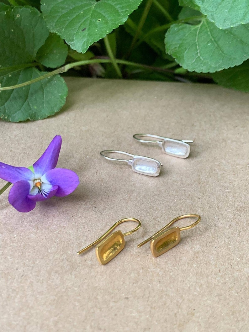 Small Gold Earrings. Gold Rectangle Earrings. Gold Drop Etsy
