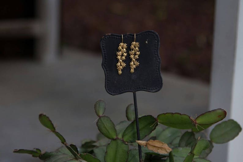 Stars 14 karat gold earrings. Gold star cluster earrings. Celestial ellegant stars earrings. Bridal dangle earrings. A gift for her. image 8