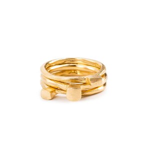 Stackable Minimalist Rings . Gold series of three stacking rings. Tiny square gold rings. Geometric square head rings. Matt finish.