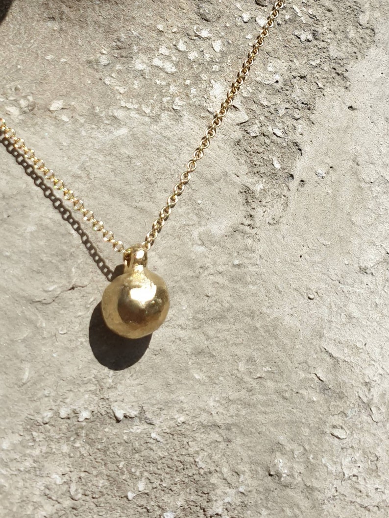 14 karat solid gold ball pendant necklace. gold ball necklace. minimalist necklace. pendant for women. gold ball. solid gold pendant. image 4