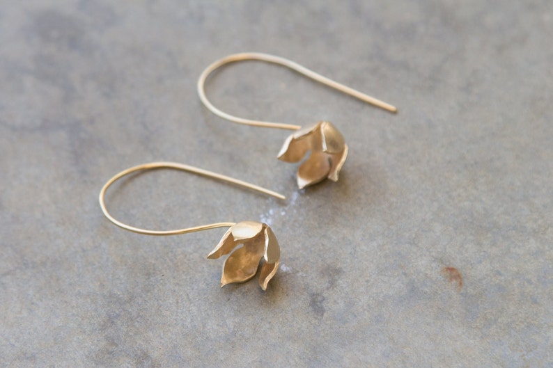 Drop Flower Earrings. Floral Gold Dangle Earring. Wedding Etsy Israel
