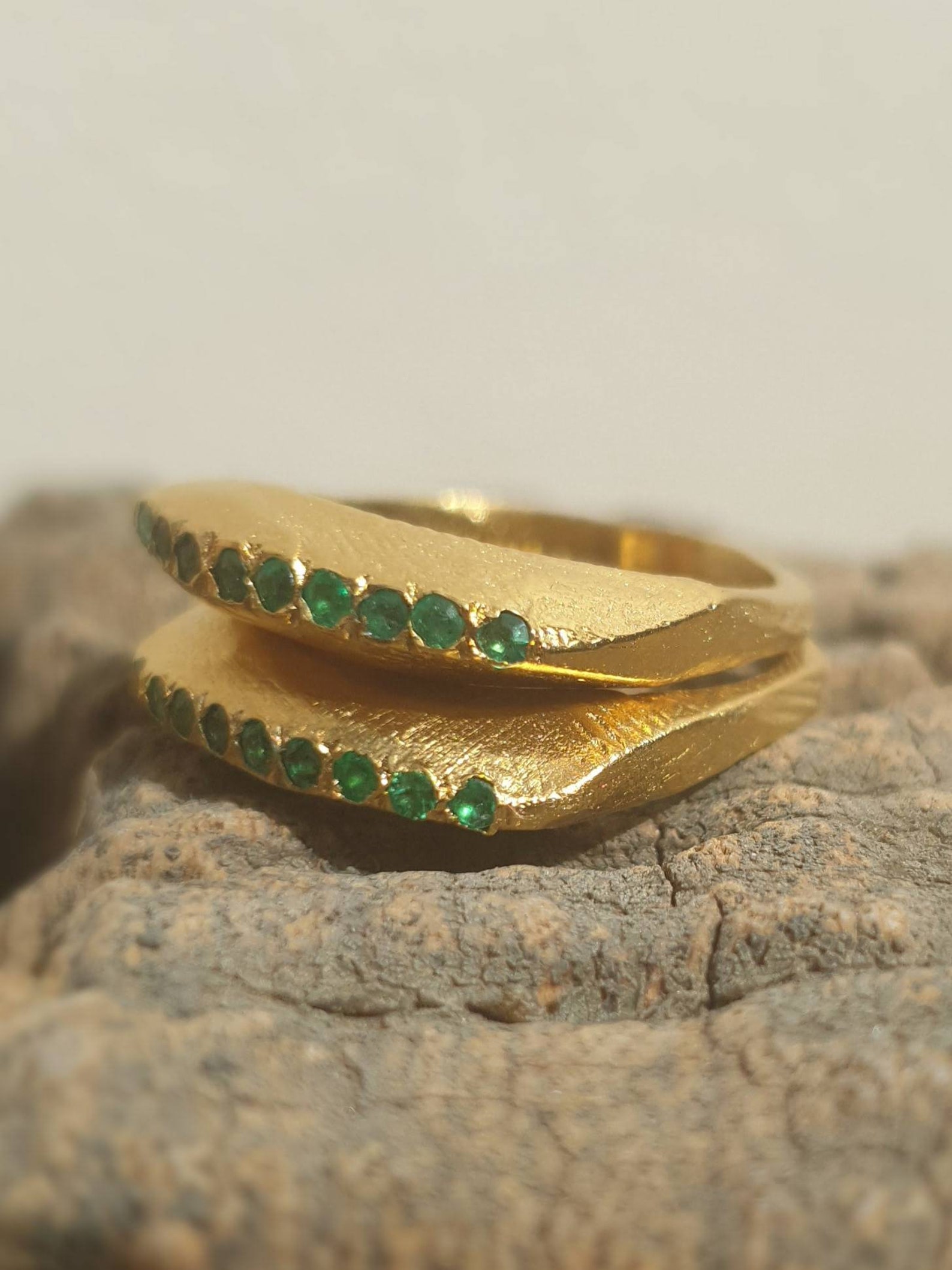 Gold ring with emeralds. Green Designer goldfilled emeralds Etsy
