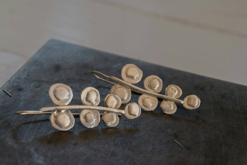 silver drop leaf earrings