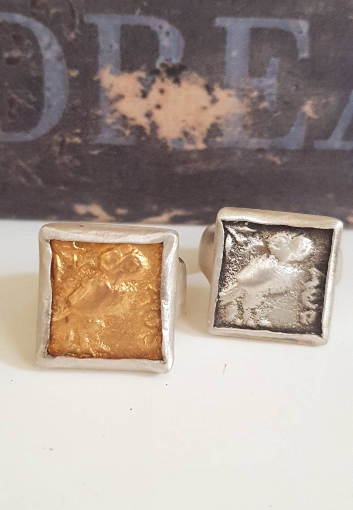 Sterling Silver Owl Ring. Owl Square Seal Ring. Stamp Etsy Israel