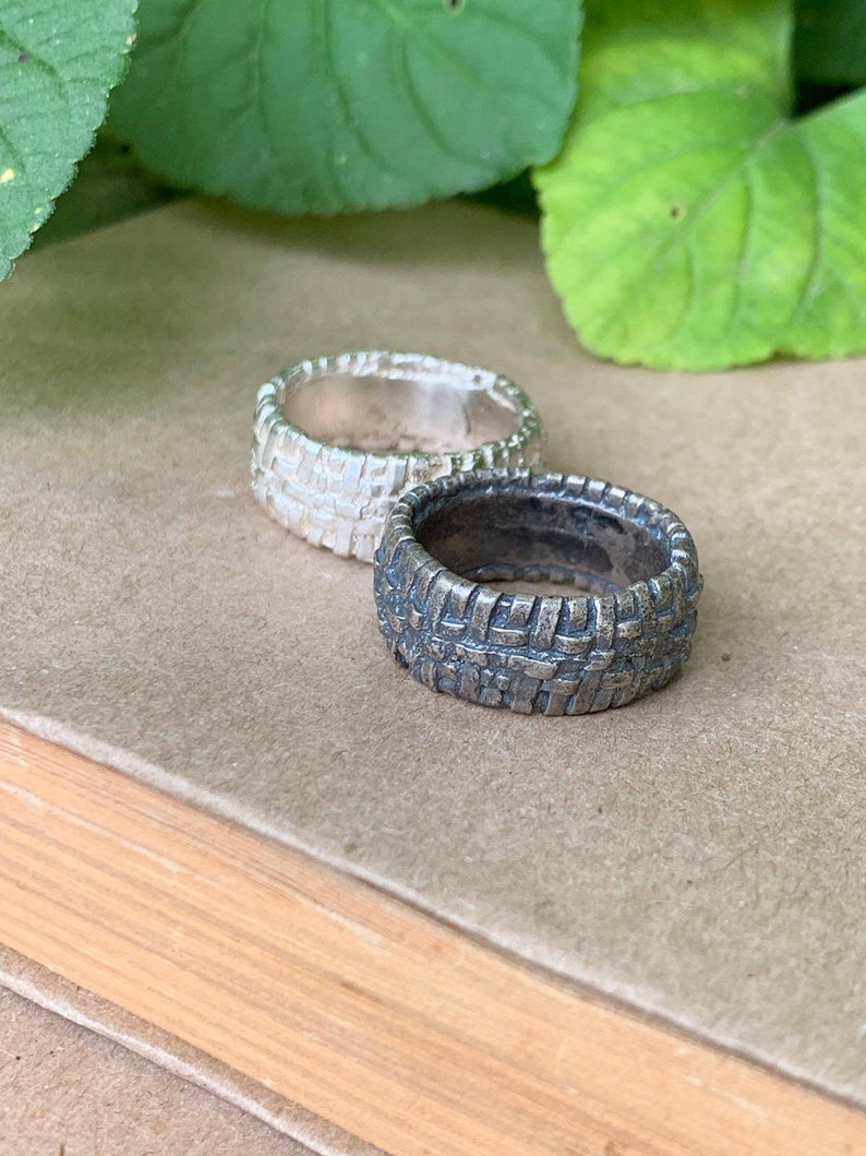 Rustic silver Ring. Weaved ring Silver textured band ring