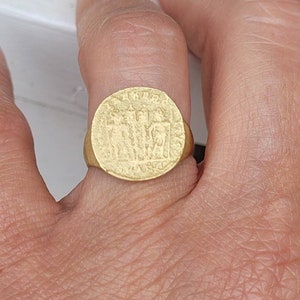 Solid gold coin ring. Coin seal ring. Stamp ring. Signet coin ring. Coin pinky ring.  Women signet ring.  The guards ring. The warriors ring