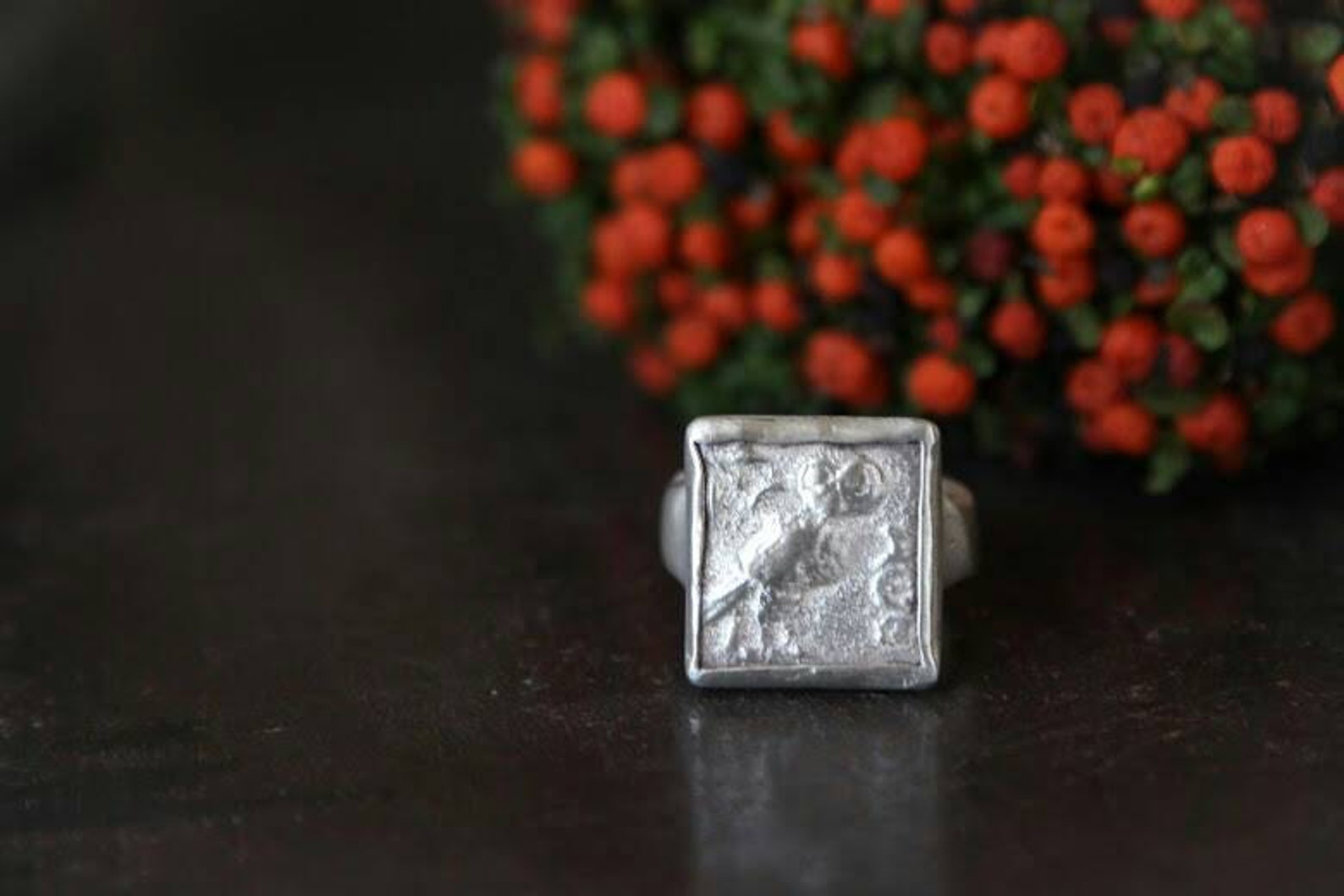 Sterling Silver Owl Ring. Owl Square Seal Ring. Stamp Etsy