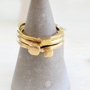 Set of three rings. Square Gold rings. Geometric square rings. Stack of rings. Stacking rings set. Geometric square rings. Goldfilled rings