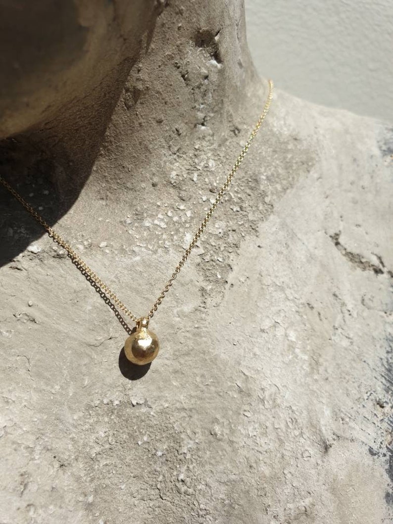 14 karat solid gold ball pendant necklace. gold ball necklace. minimalist necklace. pendant for women. gold ball. solid gold pendant. image 5