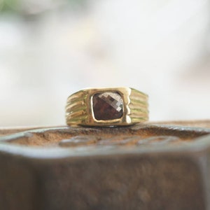 585er Goldring: Quadratischer Dunkelbrauner Diamant Solitär, Verlobungsring