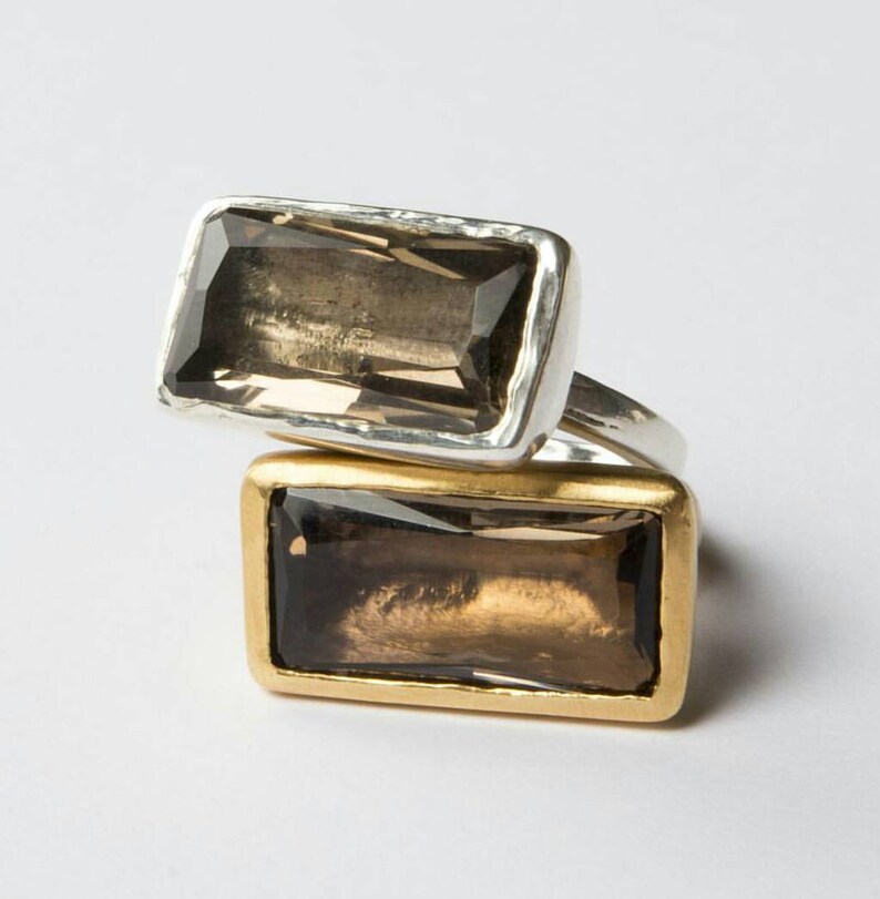 Smoky quartz ring Gold big ring geometric ring Rectangle ring Cocktail ring Gemstone statement ring Rectangular ring ring for women