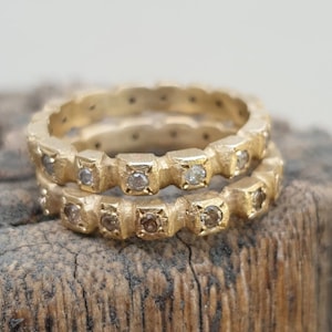 Eternity Solid 14 karat gold ring with diamonds. Diamond rustic etrnity band. wedding ring. Bridal ring.