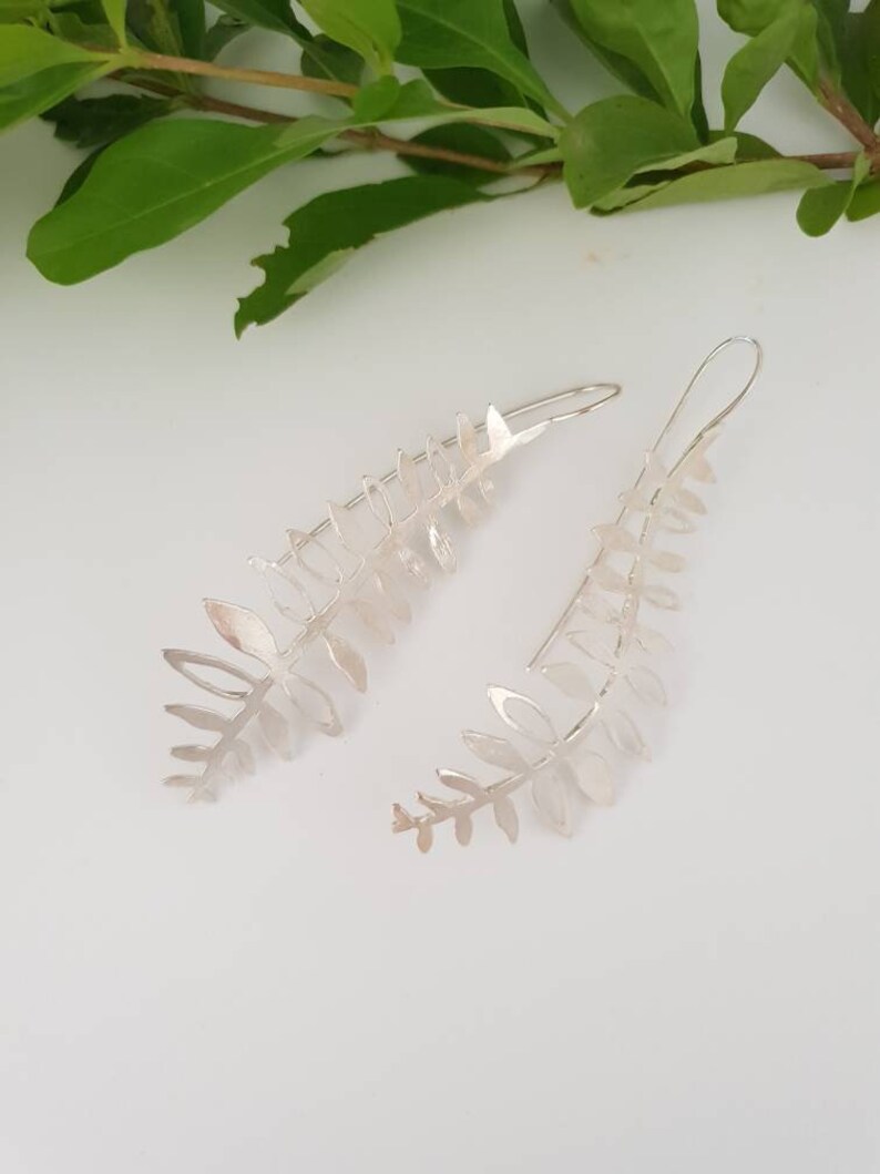 silver drop leaf earrings
