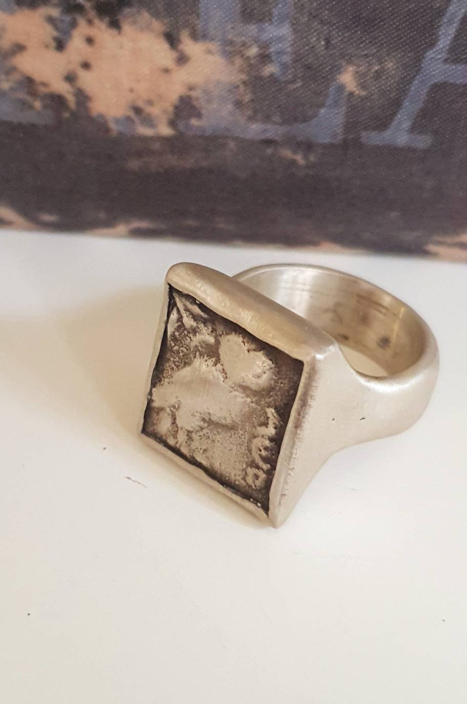 Sterling Silver Owl Ring. Owl Square Seal Ring. Stamp Etsy