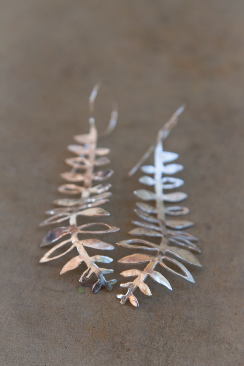silver drop leaf earrings
