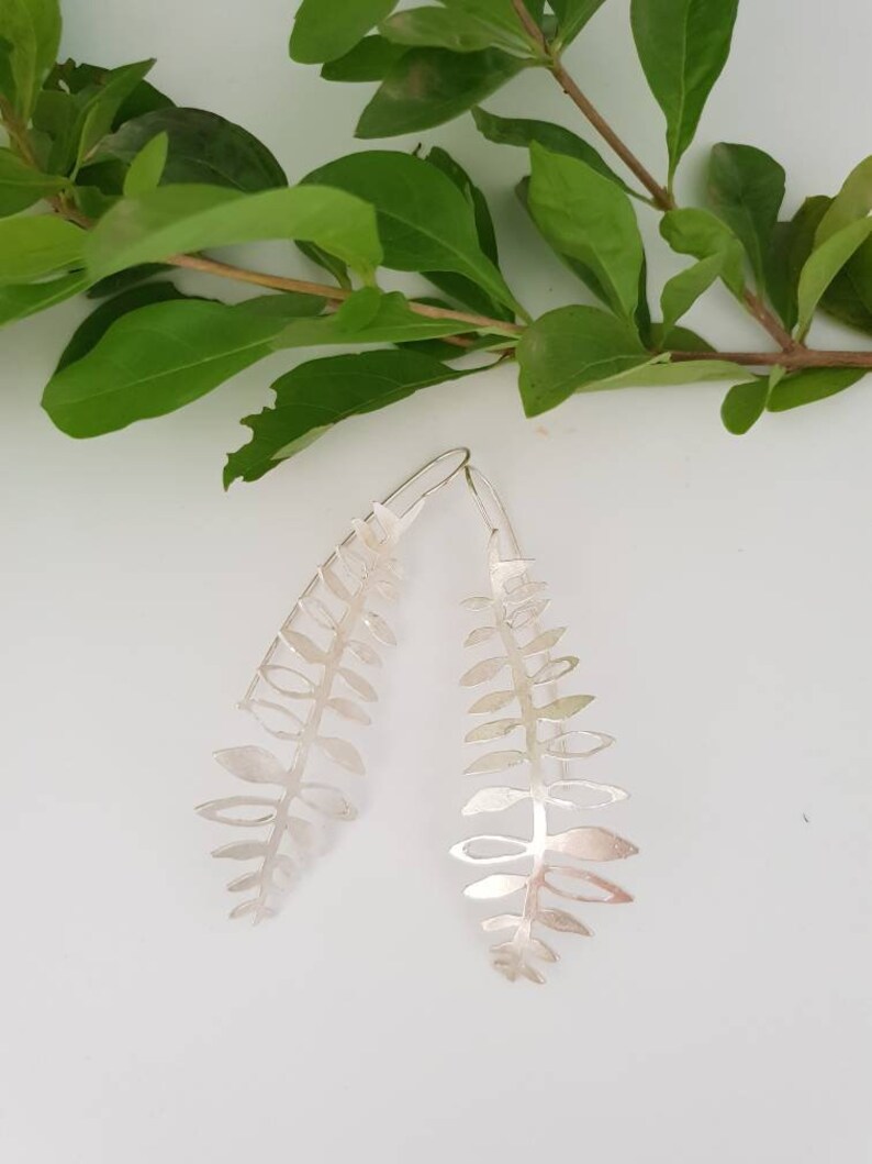 silver drop leaf earrings