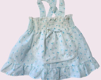 Vintage Baby Girl Outfit for spring summer baby shower birthday gift photo shoot special occasion blue and white lace top and bloomers