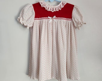 Vintage Baby Girl Dress for special occasions fall winter birthday Christmas Baby shower gift photo shoots in red white polka dot