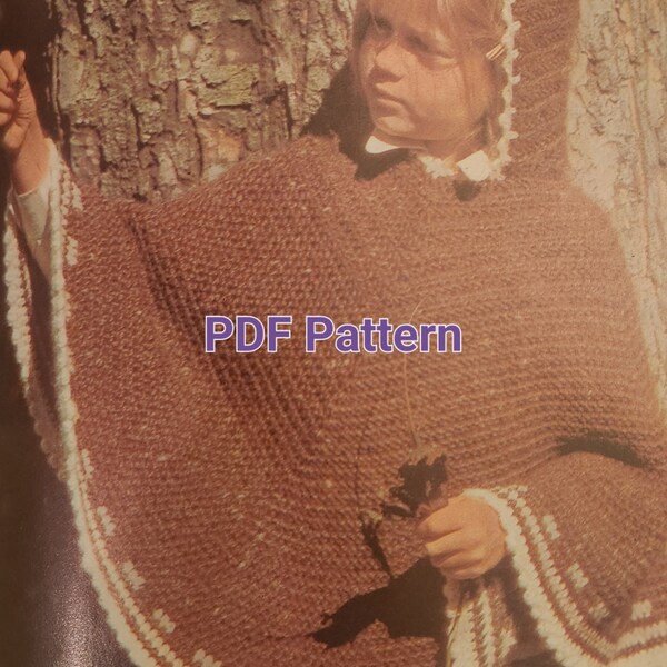 Vintage Child's Poncho Crochet Pattern PDF digital download for kids children boys girls fall winter sweater jacket Christmas gift