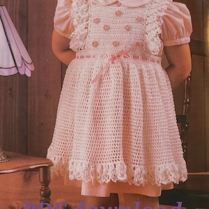 Vintage Toddler Girl Lace Pinafore Crochet Pattern pdf download for Christmas gift fall winter spring children's kids baby crochet heirloom