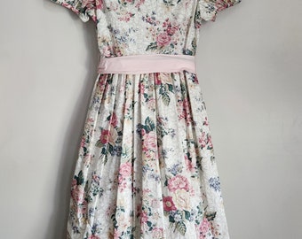 Vintage Big Girl's Jurk voor speciale gelegenheden lente zomer verjaardag Pasen kerstcadeau fotoshoots in roze en witte bloemen jaren '80 jaren '90