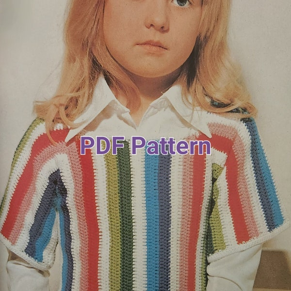 Vintage Child's Pullover Sweater Top Crochet Pattern PDF digital download for children Kids boys girl fall winter Christmas gift heirloom
