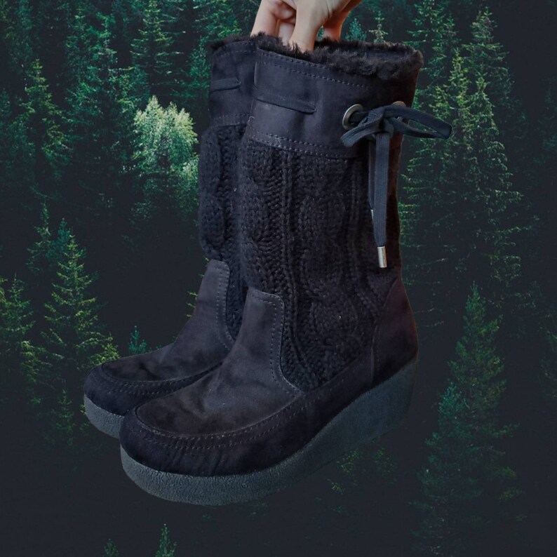 Y2k Fairycore Grunge Snow Bunny Winter Knit Wedge Heel Boots Etsy