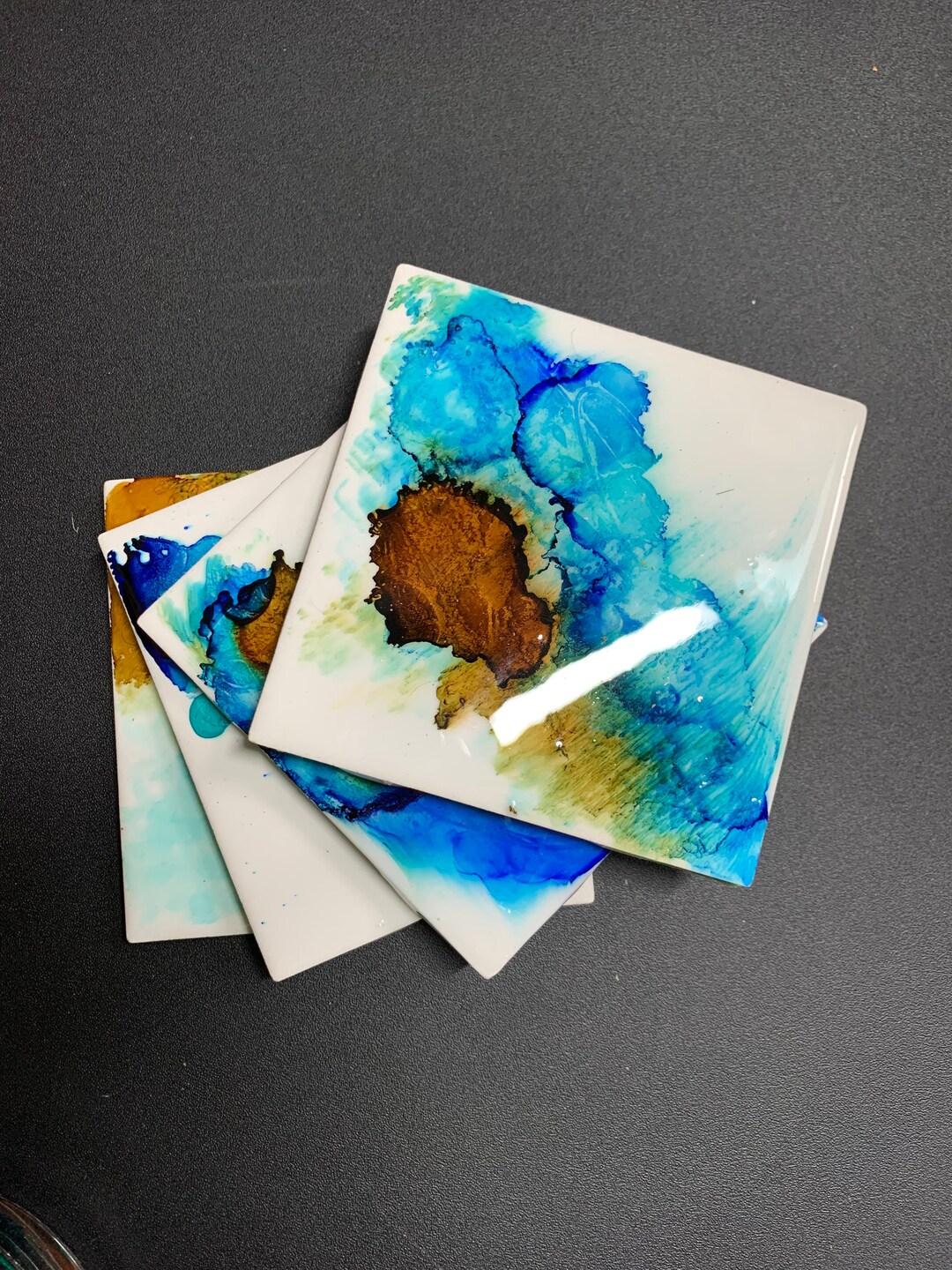 Custom Ceramic Coasters Alcohol Ink Coasters Hand Painted Etsy