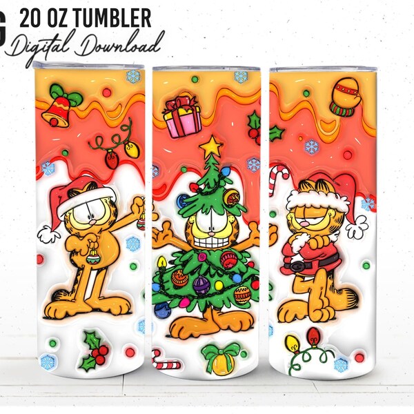 Inflated 3D Cartoon 80s Christmas Tumbler Wrap, 3D Cartoon Christmas Tumbler Sublimation, 80s Funny Cat Png, Puffy 80s Cartoon Tumbler Png