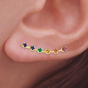 Ear Climber Ear Pin Earrings Gemstone Sterling Silver:  Pride EarClimber Earrings For Pierced or Non-Pierced Ears MADE IN USA