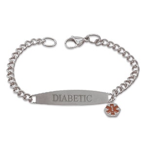 Engraved Diabetic Medical Alert Bracelet: Stainless Steel ID