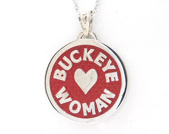 Buckeye Woman, Pendant, OSU Necklace, OSU Jewelry, Ohio Necklace, Buckeye Pendant, Sterling Silver