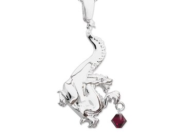 Birthstone Dragon Pendant: Sterling Silver Swarovski Crystal Necklace