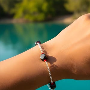 Azabache Bracelet 6.50mm Size Red Bead Sterling Silver: Evil Eye Protection Genuine Azabache Jewelry - MADE IN USA