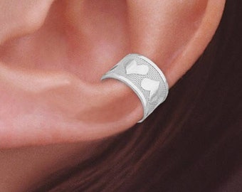 Silver Ear Cuff Earring - Row of Hearts Earcuff- Non Pierced Earring - Sterling Silver - 18k Gold Over Silver