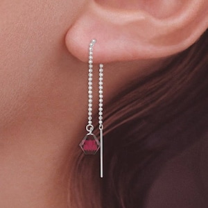 Threader Earrings -Sterling Silver - Thread Thru Your Piercings - Your Choice of Swarovski Birthstone Crystal