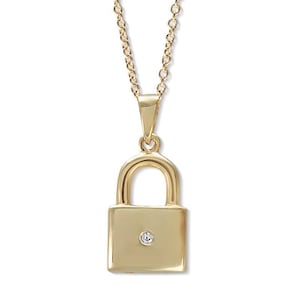 Diamond Love Lock Pendant - 18k Gold - Necklace for Wife - Gift for mom - Lock Necklace - Special gift - Gold over silver