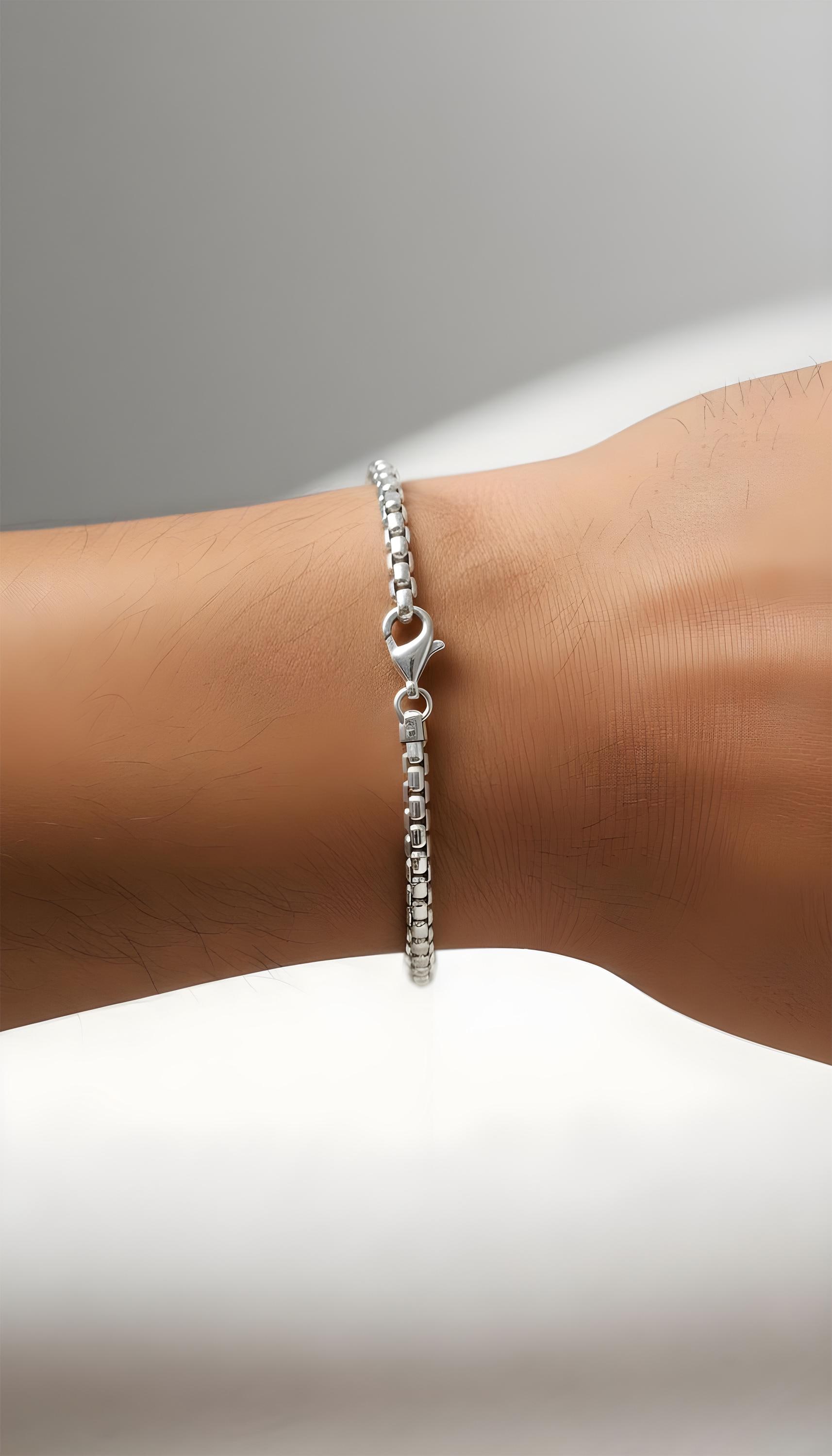 Box Bracelet Sterling Silver : Italian Round Link Chain, 3.60mm