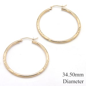 14k Yellow Gold Diamond Cut Hoop Earrings - 2mm