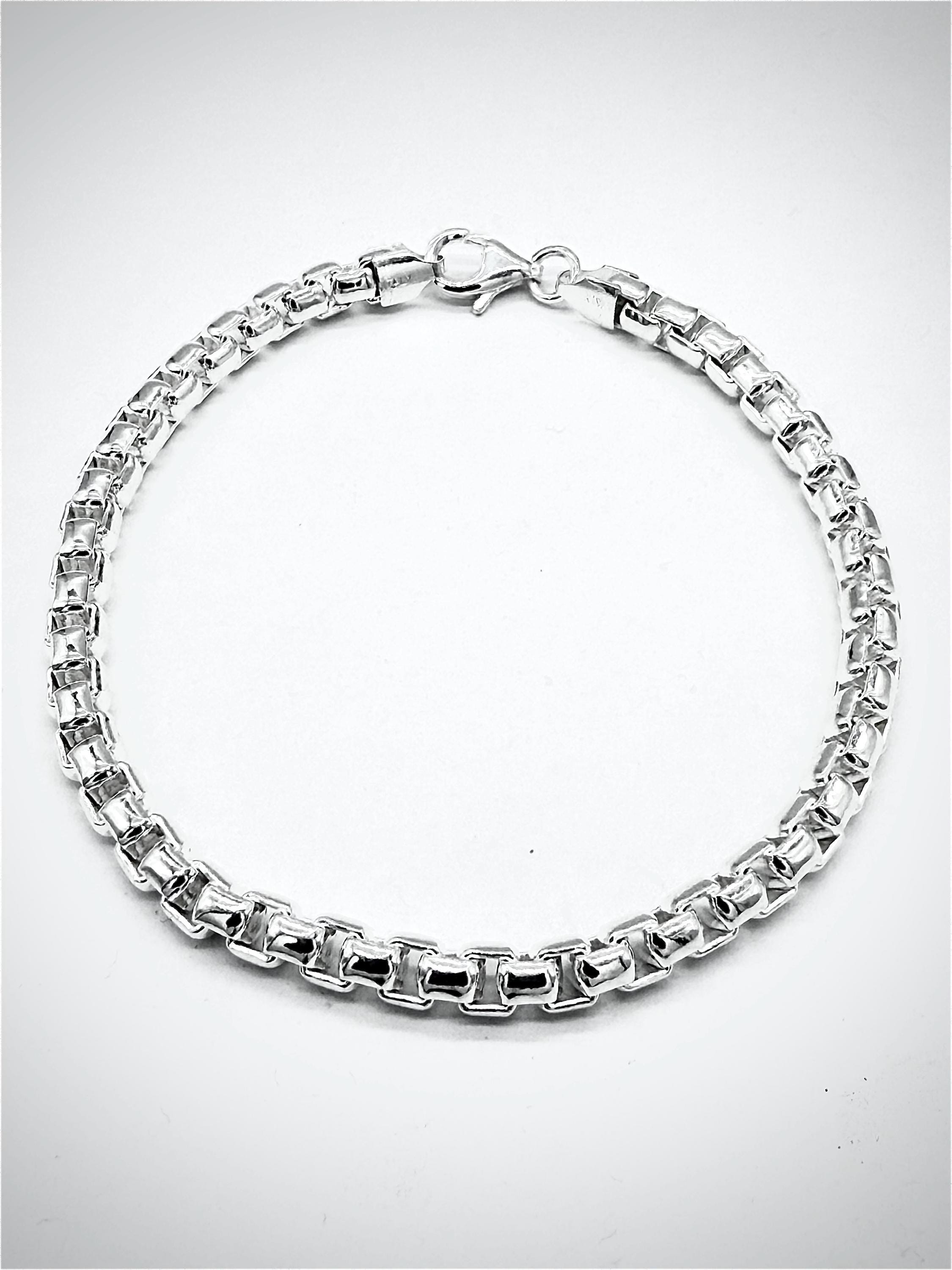 アクセサリー Italy silver box chained bracelet silver Silver Box Bracelet Solid 925 Sterling Silver : Round Box Chain
