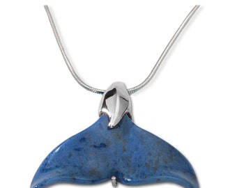 Echte blauwe jaspis-staartketting in sterlingzilver – Ocean Spirit-sieraden geïnspireerd op de majestueuze walvissen van Hawaï