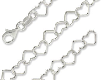 Sterling Silver Heart Links Bracelet - Made in Italy