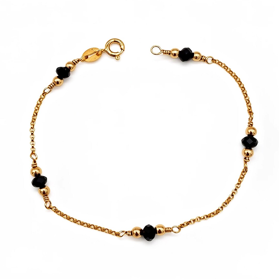 Azabache Bracelet in 14kt Gold Filled With Gold Bead Accents