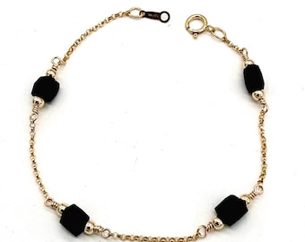 Genuine Azabache Bracelet in 14kt Gold Filled – Cuban Evil Eye Protection Jewelry for Luck, Faith & Heritage. 6mm Azabache Jet Stone
